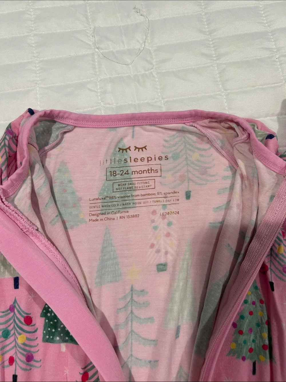 Little Sleepies Pink Holiday Tree Footed One-Piece